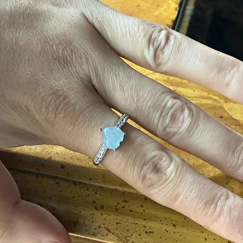 Genuine Aquamarine Sterling Silver Heart Ring Size 9